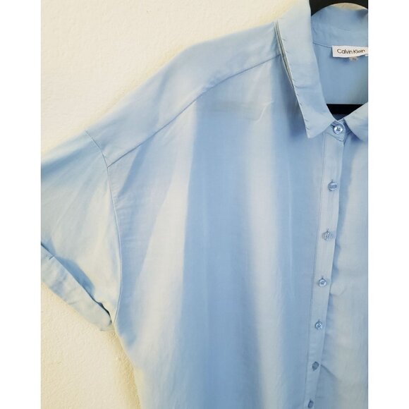 Calvin Klein Lt Blue Oversized Slightly Cropped Cotton Blend Button Up Shirt 1X - Picture 2 of 6